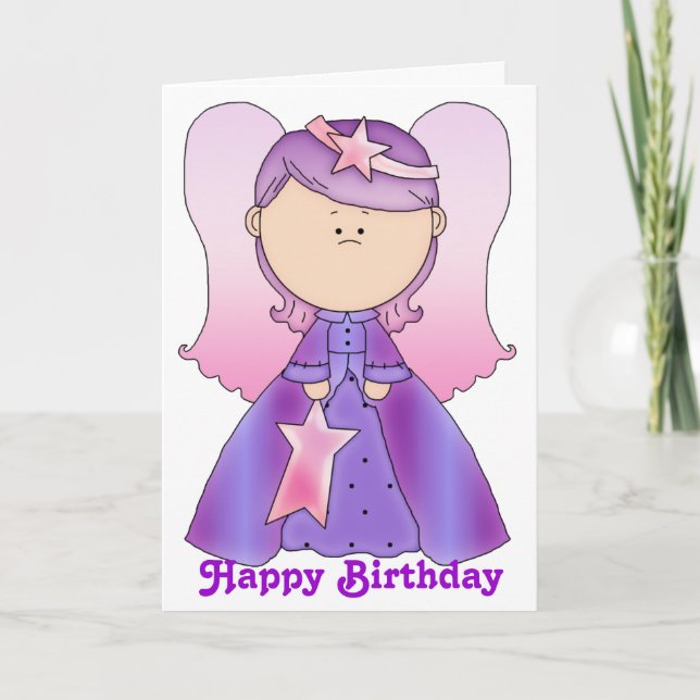 Carte d'anniversaire de la petite fée ange heureux (Devant)