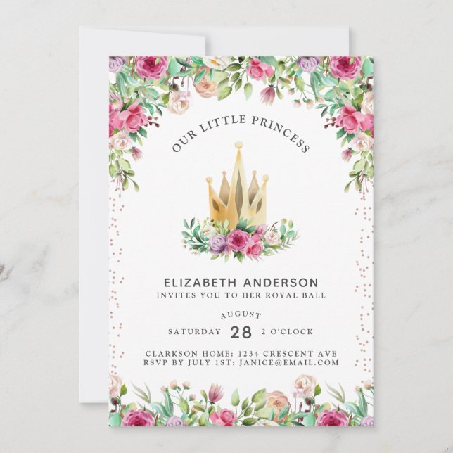 Carte d'anniversaire de la petite princesse Floral (Devant)