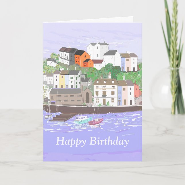 Carte d'anniversaire de la scène portuaire (Devant)