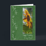 Carte d'anniversaire de la tournesol Friends<br><div class="desc">Une belle carte d'anniversaire à envoyer à votre ami avec une belle photo d'un tournesol sur un arrière - plan texturé vert et des graphiques de fleurs. Cette carte d'anniversaire fleurie,  lumineuse et colorée,  ravira vos amis lors de leur journée spéciale.</div>