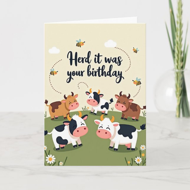 Carte d'anniversaire de la vache joyeuse (Devant)