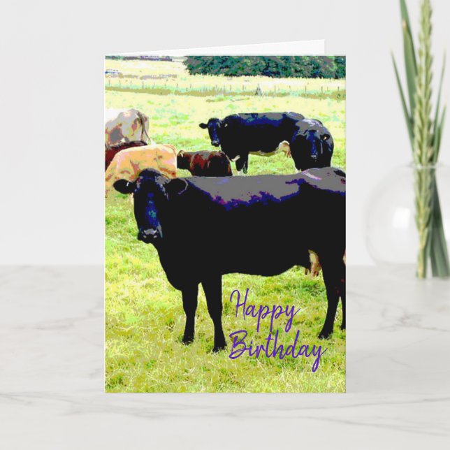 Carte d'anniversaire de la vache noire (Devant)