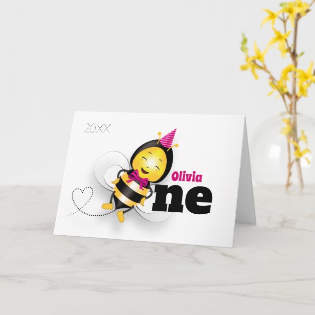Carte d'anniversaire de l'Abeille mignonne 1er (Ba (Fleur jaune)