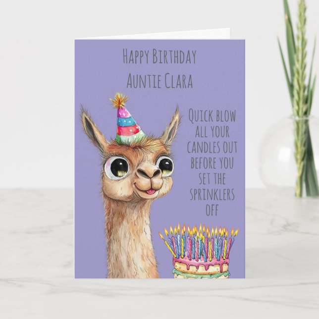 Carte d'anniversaire de lama avec gâteau d'anniver (Devant)