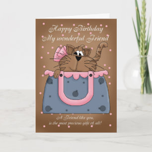 Carte d'anniversaire de l'ami - mignon chat Purse 