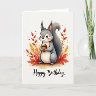 Carte d'anniversaire de l'animal de la forêt cosy