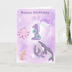 Carte d'anniversaire de l'animal mignon rose 1er