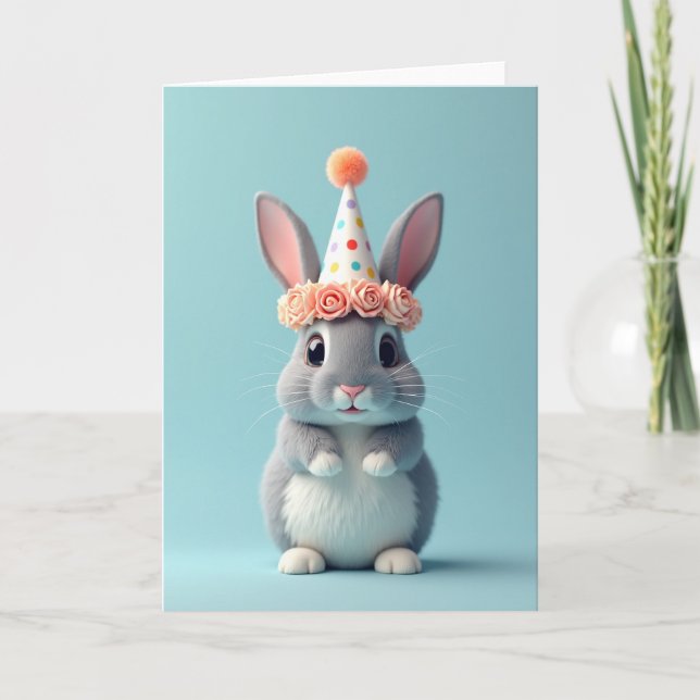 Carte d'anniversaire de lapin duveteux (Devant)