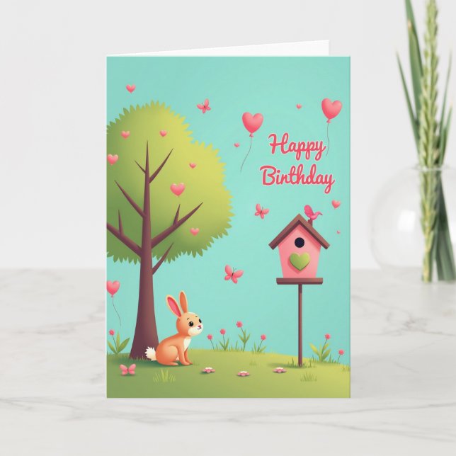 Carte d'anniversaire de lapin fantaisiste (Devant)