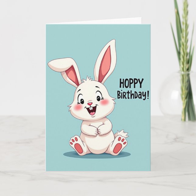 Carte d'anniversaire de lapin joyeux (Devant)