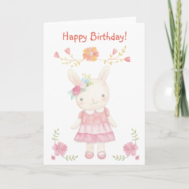 Carte d'anniversaire de lapin mignonne pour petite (Devant)