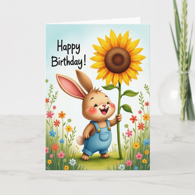 Carte d'anniversaire de lapin souriant (Devant)