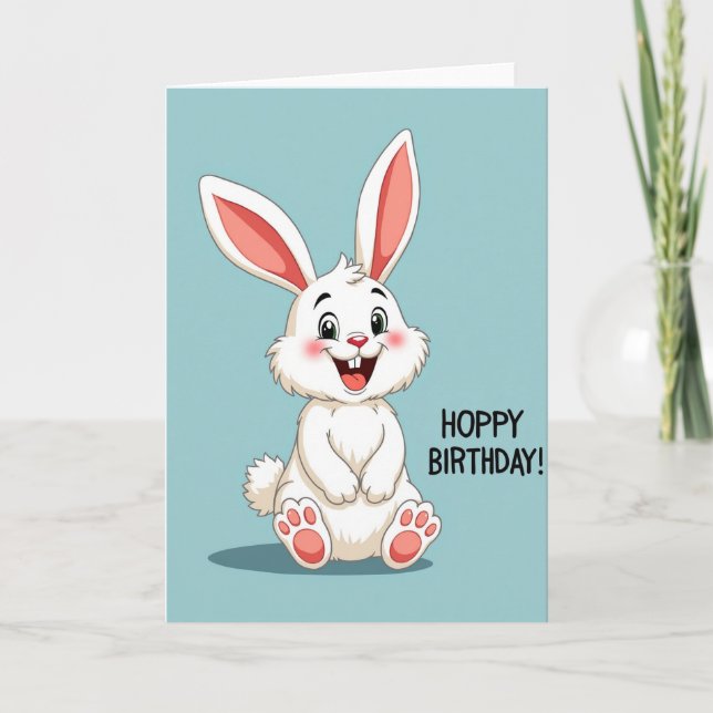 Carte d'anniversaire de lapin souriant (Devant)