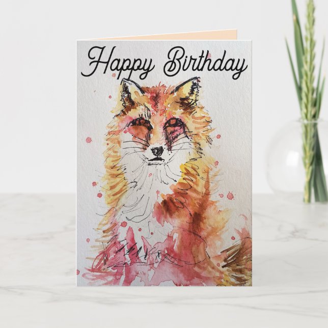 Carte d'anniversaire de l'Aquarelle Red Fox (Devant)