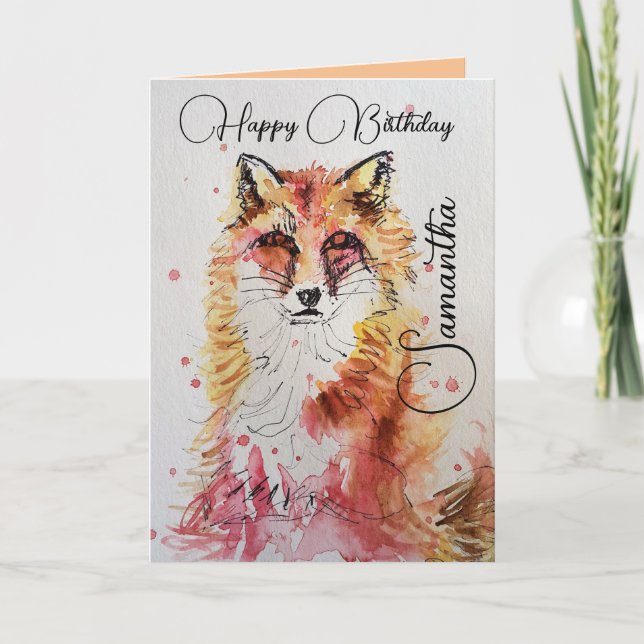 Carte d'anniversaire de l'Aquarelle Red Fox (Devant)