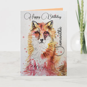 Carte d'anniversaire de l'Aquarelle Red Fox