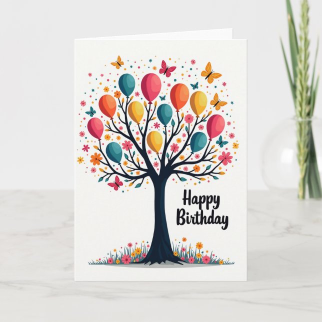 Carte d'anniversaire de l'arbre de fête (Devant)