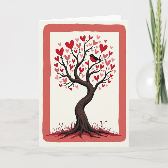 Carte d'anniversaire de l'arbre d'oiseau aimant (Devant)