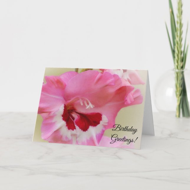 Carte d'anniversaire de l'art floral rose et magen (Devant)