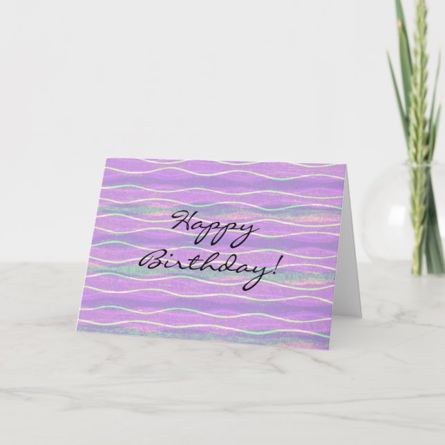Carte d'anniversaire de l'art rayé violet Aqua (Devant)