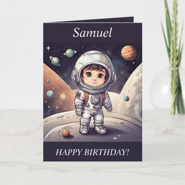 Carte d'anniversaire de l'astronaute Chibi Boy (Devant)
