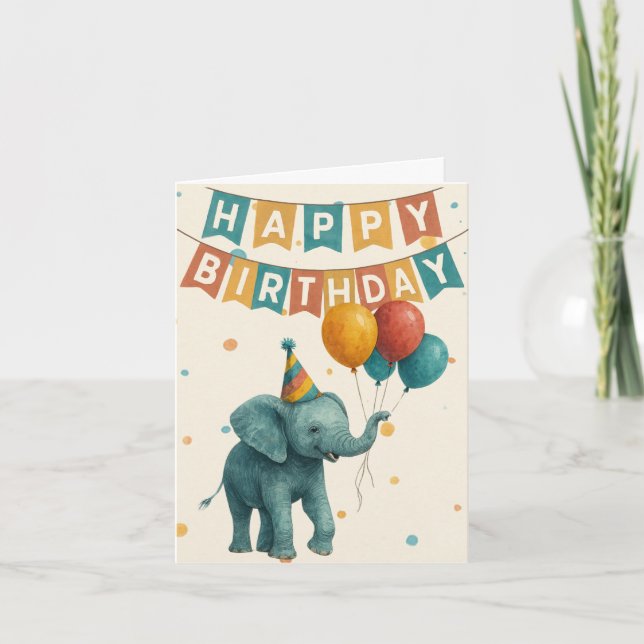 Carte d'anniversaire de l'éléphant - Adorable fête (Devant)