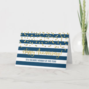 Carte d'anniversaire de l'employé Gold Blue Stripe