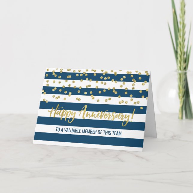 Carte d'anniversaire de l'employé Gold Blue Stripe (Devant)
