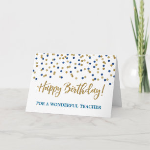 Carte d'anniversaire de l'enseignant Gold Blue Con