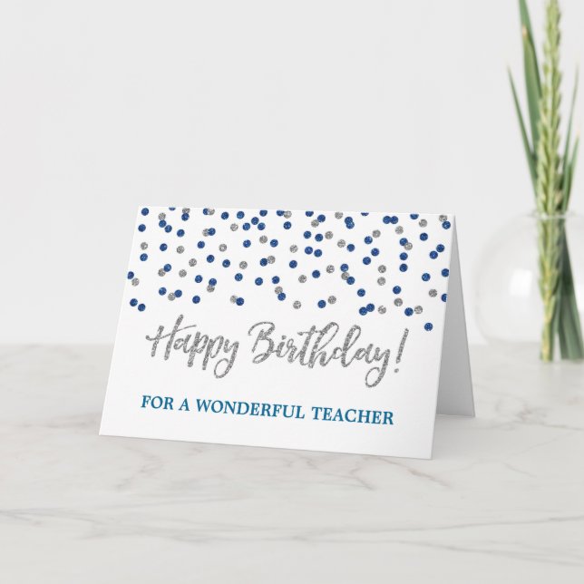 Carte d'anniversaire de l'enseignant Silver Blue C (Devant)