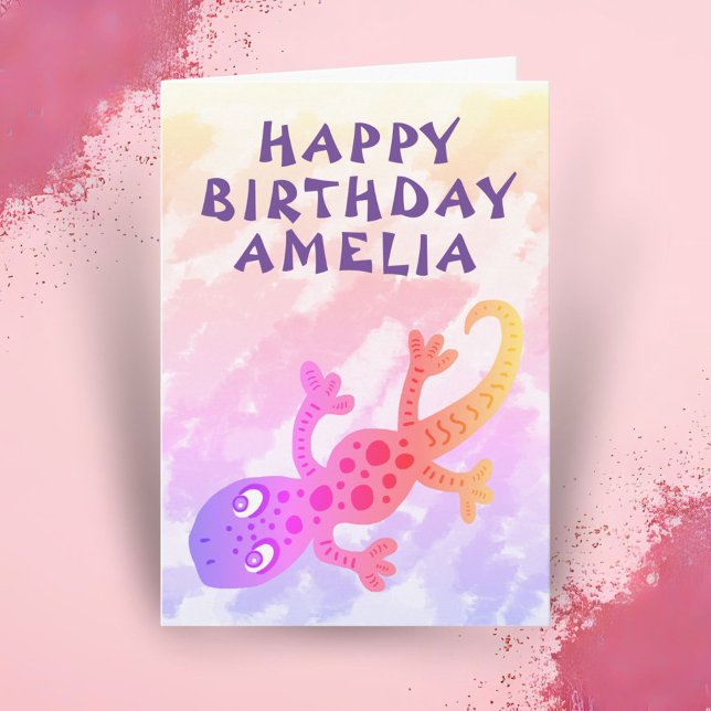 Carte d'anniversaire de lézard gecko rose mignon a (Créateur téléchargé)