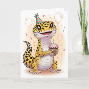 Carte d'anniversaire de lézard léopard d'aventure