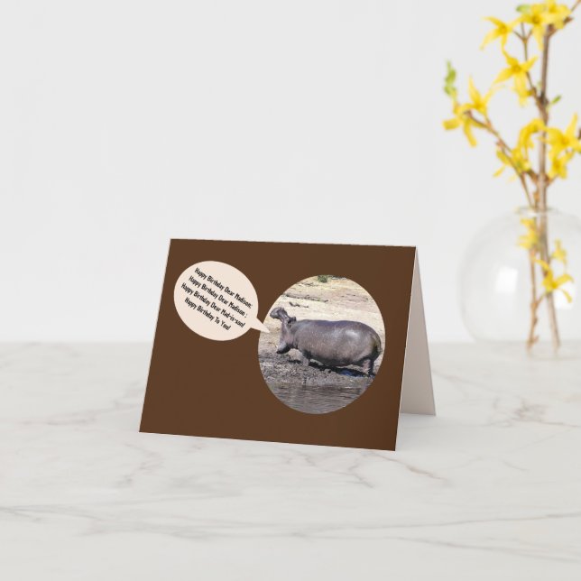 Carte d'anniversaire de l'Hippopotame qui chante/à (Fleur jaune)