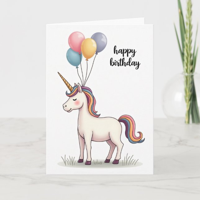 Carte d'anniversaire de licorne joyeuse (Devant)