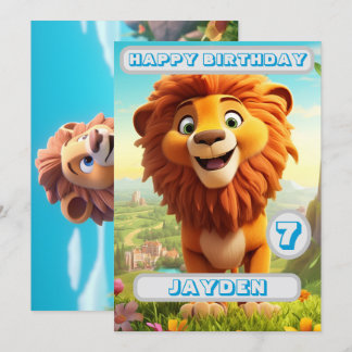 Carte d'anniversaire de lion personnalisée Enfants