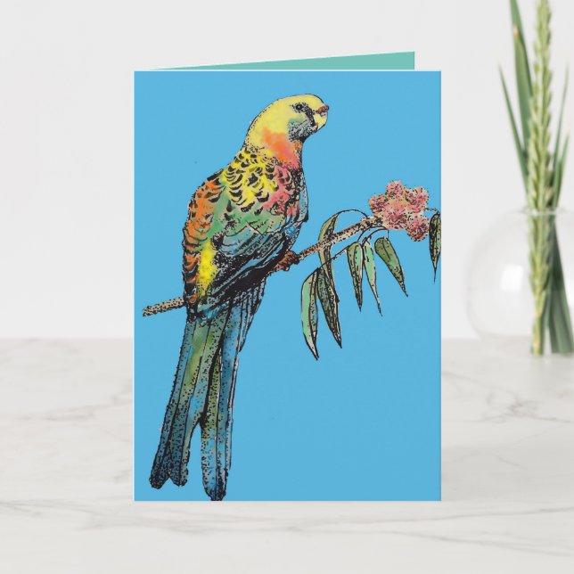 Carte d'anniversaire de l'oiseau rouge Rosella Par (Devant)