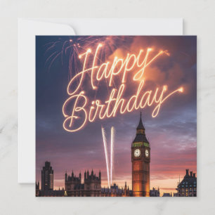 Carte d'anniversaire de Londres avec feux d'artifi
