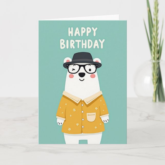 Carte d'anniversaire de l'ours clignant (Devant)