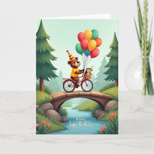 Carte d'anniversaire de l'ours cycliste