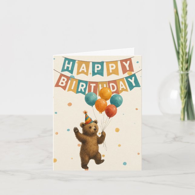 Carte d'anniversaire de l'ours heureux - animal de (Devant)
