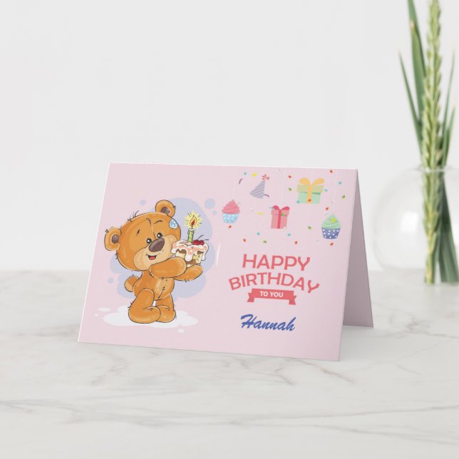 Carte d'anniversaire de l'ours mignon personnalisé (Devant)