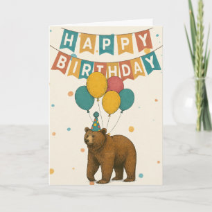 Carte d'anniversaire de l'ours - Ours de fête mign