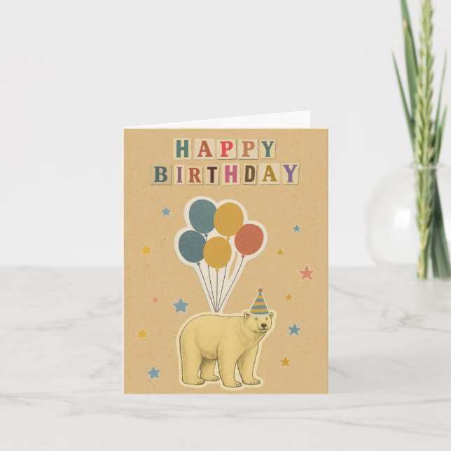 Carte d'anniversaire de l'ours polaire - Animal ar (Devant)
