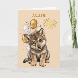 Carte d'anniversaire de louveteau mignon