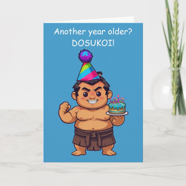 Carte d'anniversaire de lutteur sumo Dosukoi (Devant)