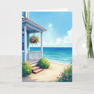 Carte d'anniversaire de maison au bord de la mer