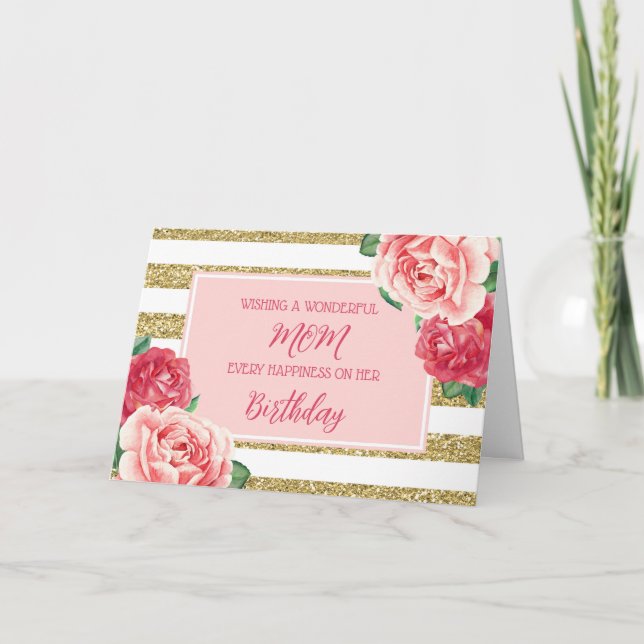 Carte d'anniversaire de maman aux fleurs roses d'o (Devant)