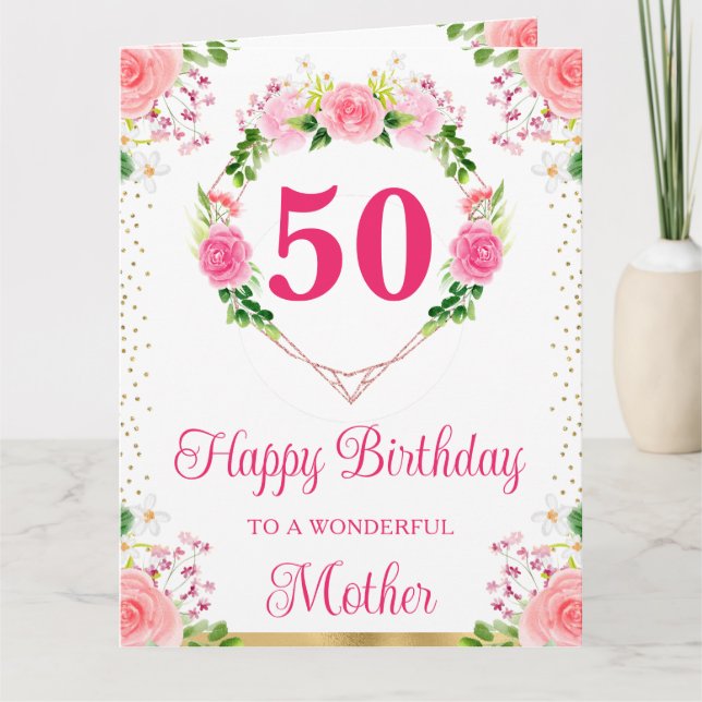 Carte d'anniversaire de maman avec roses roses fle (Devant)