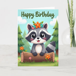 Carte d'anniversaire de mammifère de la forêt flor