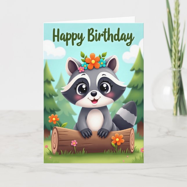 Carte d'anniversaire de mammifère de la forêt flor (Devant)